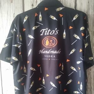 Tito's Handmade Vodka Bowling S/S Button Up Polyester Shirt Austin Texas (2XL)